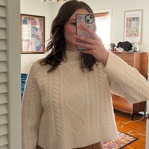 J. Crew Cream Cable Knit Turtleneck Sweater